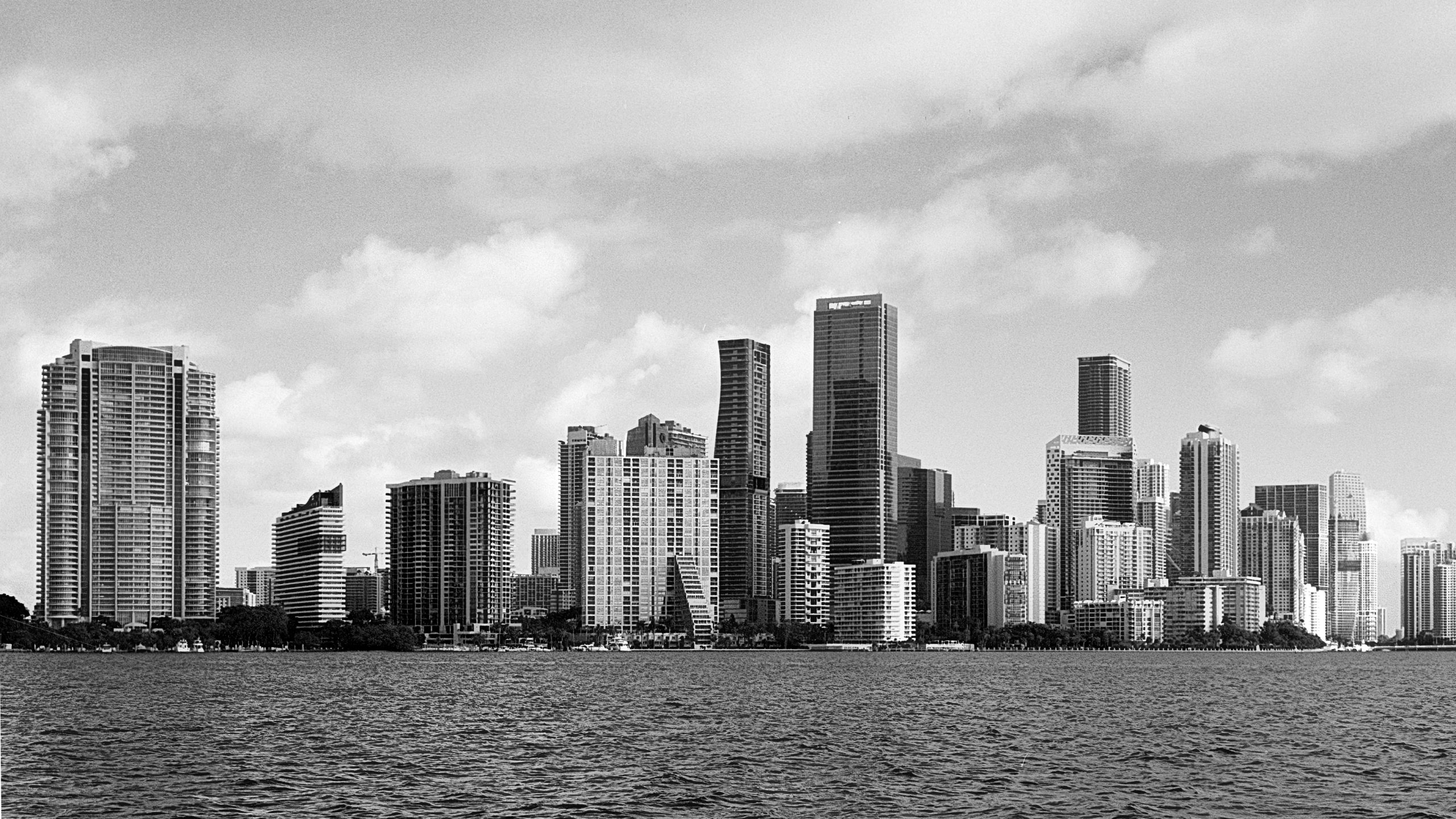 Full panorama of dowtown and Midtown Miami, Florida. Captured on Film
